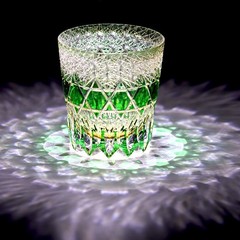 Vintage Green Whiskey Glass Hand Cut Crystal Rock Glasses 12oz Birthday Gift