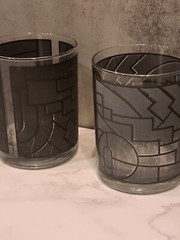 Georges Briard Double Old Fashion Glasses Art Deco Gray Geometric Design MCM (5)