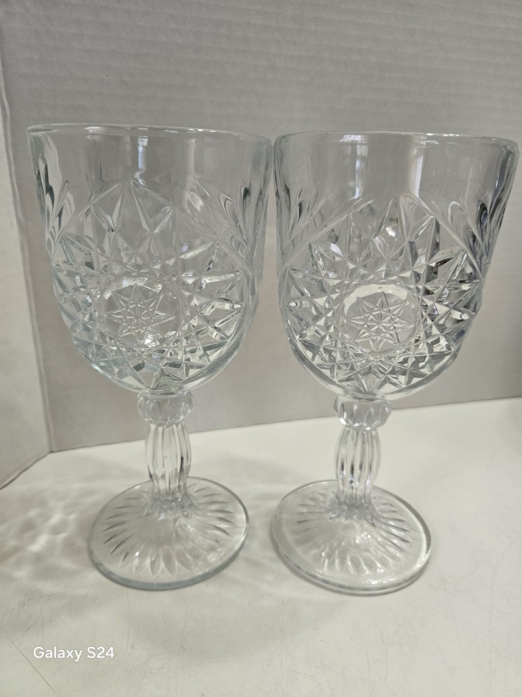 Vintage Set Of (2) LIBBEY HOBSTAR Pressed Glass Water/ Wine Goblets- 12 Oz