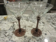 2 Libbey Domaine Amethyst Flower Petal Stem Martini Cosmopolitan Glasses Purple