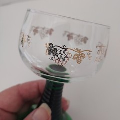 3 Vtg Luminarc Roemer Gold Grapevine Etch Wine Goblet Cordial Green Beehive Stem