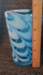Hand Blown Blue Pulled Feather Drinking Glasses~ 5.5″~Set 0f 6~Likely Pier 1