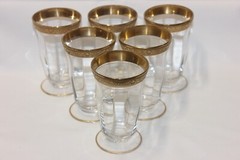 Set of 6 Tiffin Franciscan Athens Gold Encrusted Optic Crystal Flat Tumblers, 4″