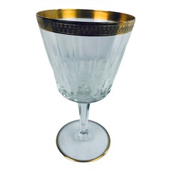 Vintage Czech Bohemian Stemmed Gold Rim Crystal Drinking Glass 6.5″h x 3.5″d