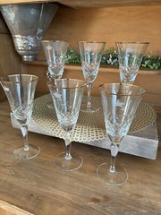 Set of 6 Christineholm Gold Rimmed Diamond Cut Crystal Wine Glasses 5 1/8″