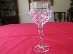 Set 3 Vtg Bohemian Diamond Fan Crystal Hock Wine Glasses w/Hex Wafer Stem 6 3/8″