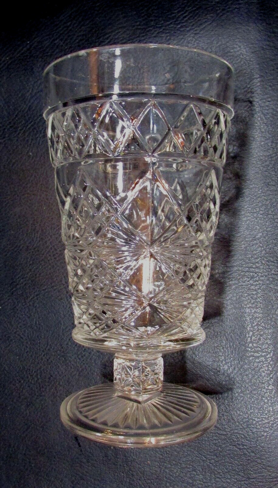 Vintage 1960’s Clear Presscut Glass Pedestal Footed Drinking Glass 6″ Tumbler