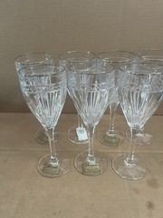 7 NORITAKE CHRISTIANA PLATINUM TRIM CLEAR CUT WATER GOBLETS 8 3/4″ TALL