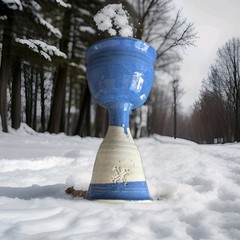 Nice Pottery Goblet Blue, Gray, And White 8.5″ Tall MCM Chalice Hand Thrown