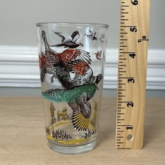 3 Vintage Glass Tumblers Pheasant Hunter Bird Dog Barware 12 Oz Drinking Glass