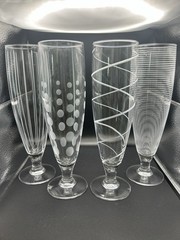 4pc Arc France etched Toasting Wine/Champagne Pilsner Glasses – Dots Swirl Lines