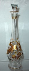 Moser Style Gilt Glass Decanter with Hand Painted Grape Leaf Decoration