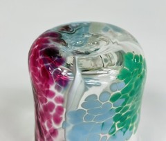 (1) Handblown Confetti Art Glass Blue/Red/Green Glass Short Uneven Tumbler