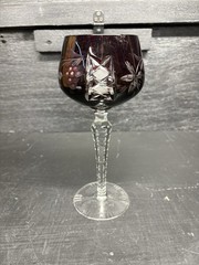 A Beautiful Vintage Bohemian Burgundy Cut To Clear Crystal 8” Wine Goblet