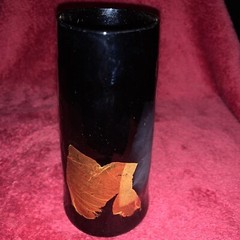 Tall Glass Black Amethyst Gold Foil Studio Art Glass Rangy Strong Nachman 1986