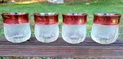4 Indiana Glass Pebble Leaf 9oz Rocks Glasses Tumblers w/ Ruby Flashing ~ Rare