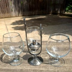 Leonard Silverplate Brandy Cognac Warmer Set w/3 Snifters Vintage Barware