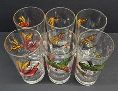Hazel Atlas Vintage Lot of 6 Game Bird Pheasant Hunting 5.5″ Tall Glasses Bright