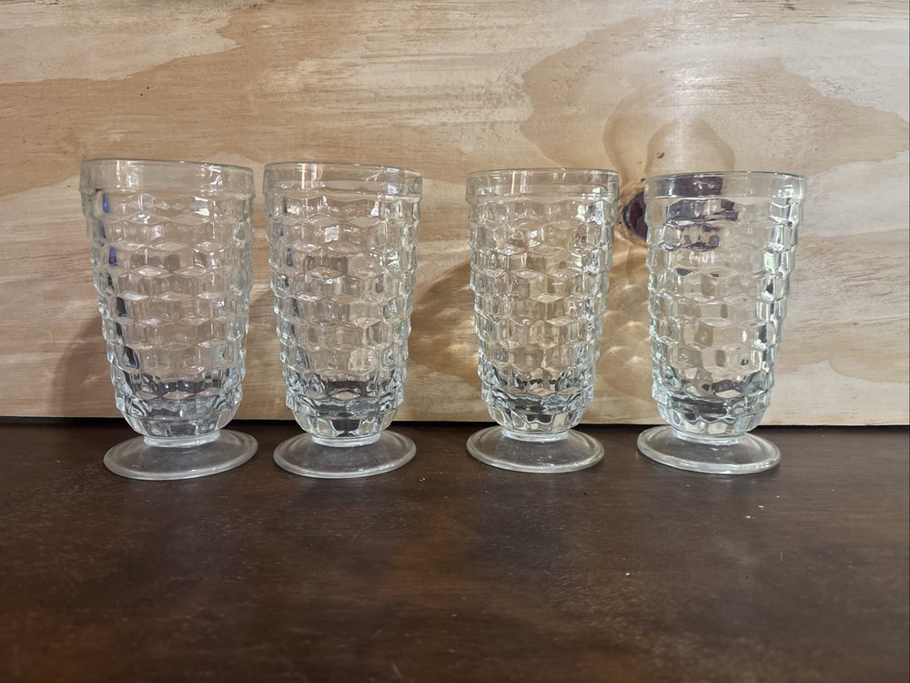 Vintage Indiana Glass Colony Whitehall Cubist Footed Tumblers Set of 4