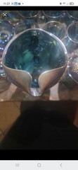 Blue Iridescent Carnival Glass Stemmed Goblet Drinkware Set with Trays