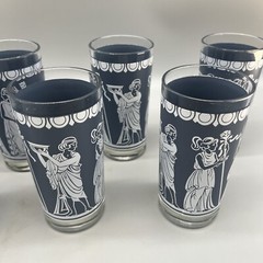 Vintage Wedgwood Blue White Drinking Glasses 10 oz Jeanette Roman Greek Women 8
