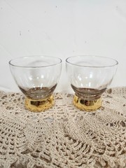 Anchor Hocking Manhattan Old Fashioned Rocks Glasses 22k Gold Bottom Pair of 2