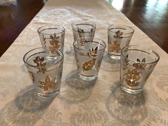 Vintage Libbey Golden Foilage Gold Leaf Frosted Shot Glasses MCM Set of 6 OR 4