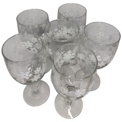 White Snowflake Winter Christmas Wine Goblet Glass Stemware Set Of 5 READ