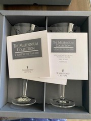 WATERFORD Crystal Champagne Flutes Millennium Collection HAPPINESS NIB Set of 2