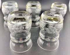 Vintage Stemless Etched Cordial/Liqueur Glasses Set of 5