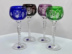 1960’s Hand Cut, Mouth blown Wine Goblets by Crystal Clear Industries. Made in H