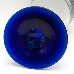 Mexico Hand Blown Beer Glass Clear With Cobalt Blue Rim & Base Barware Drinkware