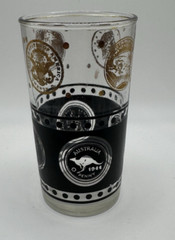 Set Of 3 Gold Coin and Black Glass Tumblers MCM Continental Can Company 4.5” H