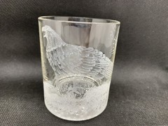VTG Hand Etched Azores Glass Artist Signed Eagle Double Old Fashioned Portugal