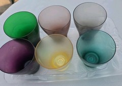 Vintage 4″ Glasses Set of 6 Hand Blown Multi Colored MCM Barware