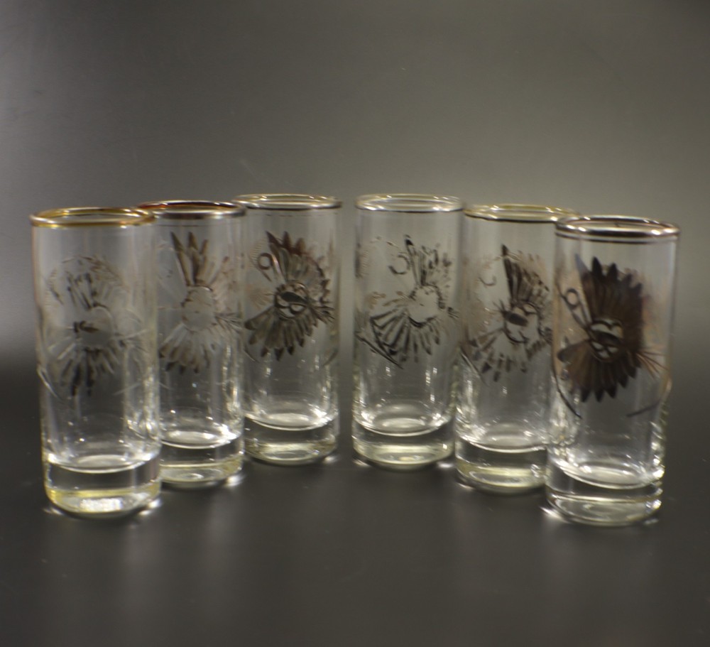 Peruvian Sterling Silver Overlay SHOT GLASSES Ax & Wheat set of 6 Barware