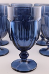 6 Libbey Gibraltar Dusky Blue Glass Set Gibraltar Heavy Drinking Stemware Lot