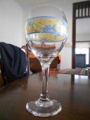 Summer Breeze Goblet (s) 12 oz Stemmed Pedestal Pfaltzgraff Glass Yellow Green !