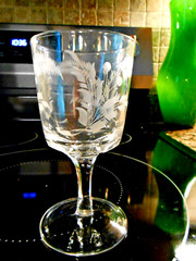 Mitchell Etched Rummer Goblet Wine Glass Fern & Berry c 1860 Antique