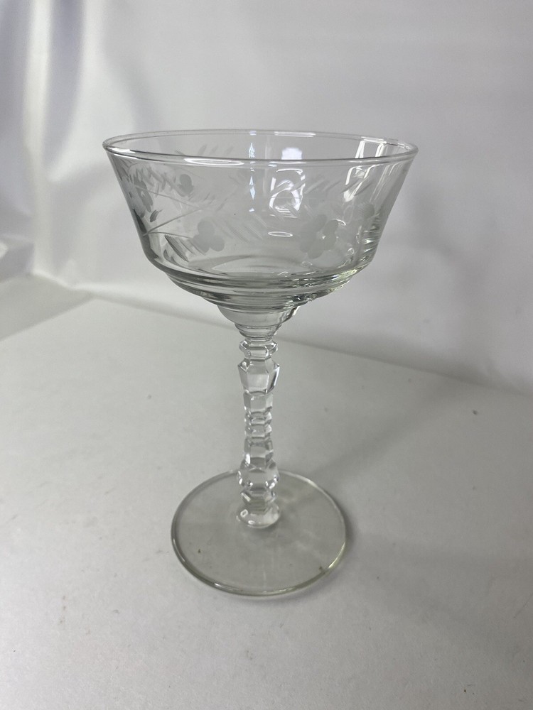 Rock Sharpe Cut Glass Wine Cocktail Tall Stem 6 1/4″ Vtg Libbey