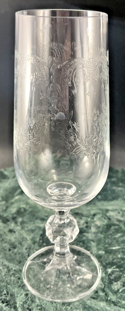 Import Associates Clear Etched Glass Cascade Champagne Flute Multifaceted Ball