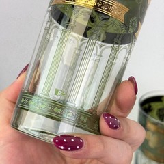 VTG Cera Tumblers Gold Grapes Green Pillars High Ball Glass 12 oz 22K? MCM Set 6