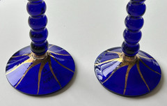 2 Cobalt Blue Gilt Champagne Flutes – Vidreco Mediterranea Spain – Silvia Garcia