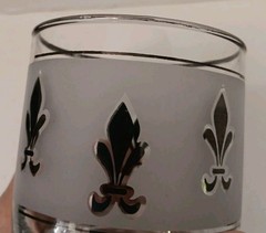 Vintage Libbey Fleur De Lis Silver Frosted Whiskey Rocks Glass MCM