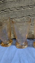 4 Jeannette Glass Co. Floragold Louisa Marigold Iridescent 5 inch Tall Tumbler