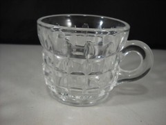 Vintage Clear Glass Punch Bowl Footed Glasses Handle Cube Block Pattern Set of 7