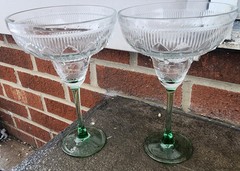 Set of 2 Vintage CRISTAL D’ARQUES-DURAND Green Stem Sombrero Margarita Glasses
