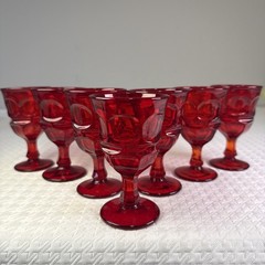VTG Set of 7 Fostoria Argus Ruby Red Water Iced Tea Wine Footed Goblets 5”