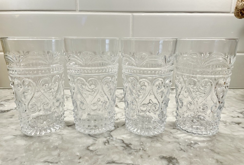 Set of 4 Antonio Garcia TX 5 3/4″ Flat Tumbler Drinking Glasses Heart Scrolls