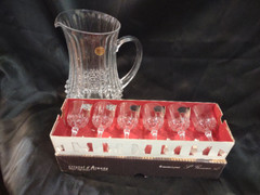Cristal d’ Arques France Longchamp Pitcher w/ 6 Matching Stemmed Glasses Crystal